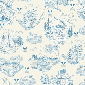 LARGE: Lake Life in Toile de Jouy: Tales of Lakeside Fun in blue