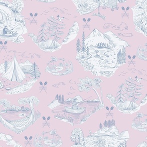 LARGE:Lake Life in Toile de Jouy: Tales of Lakeside Fun in pink and blue