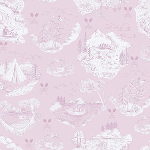 LARGE:Lake Life in Toile de Jouy: Tales of Lakeside Fun in pink