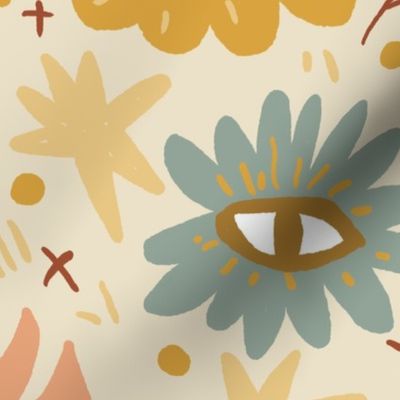 Pastel Surreal Evil Eye Flower Pattern