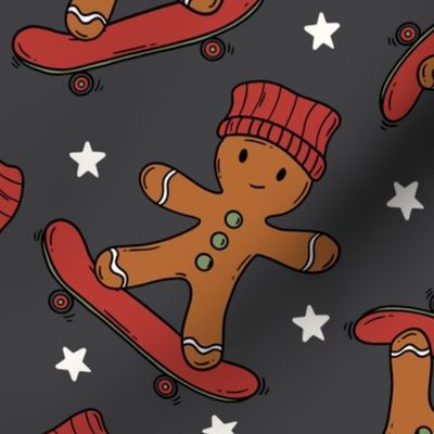 Skater Chrsitmas Gingerbread Dark Grey - Large Scale