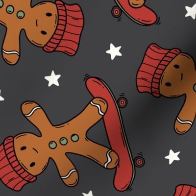 Skater Chrsitmas Gingerbread Dark Grey Rotated - Large Scale