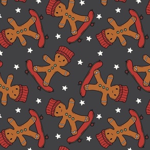 Skater Chrsitmas Gingerbread Dark Grey Rotated - Large Scale