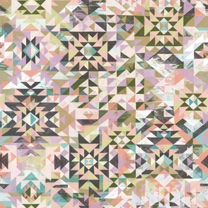 abstract painterly hand-drawn quilting geometric shapes Non-Directional Print
