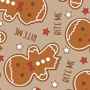 Bite Me Christmas Gingerbread Boy Beige Rotated- XL Scale