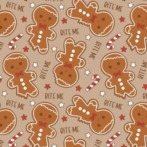 Bite Me Christmas Gingerbread Boy Beige - Large Scale