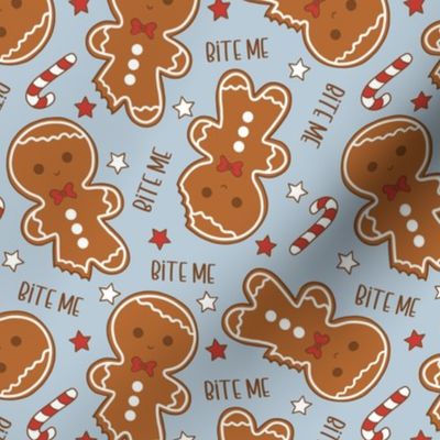 Bite Me Christmas Gingerbread Boy Blue - Small Scale