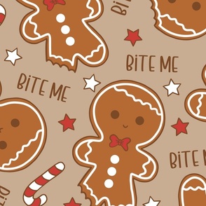 Bite Me Christmas Gingerbread Boy Beige - XL Scale