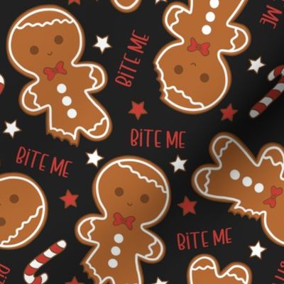 Bite Me Christmas Gingerbread Boy Dark Grey - Medium Scale