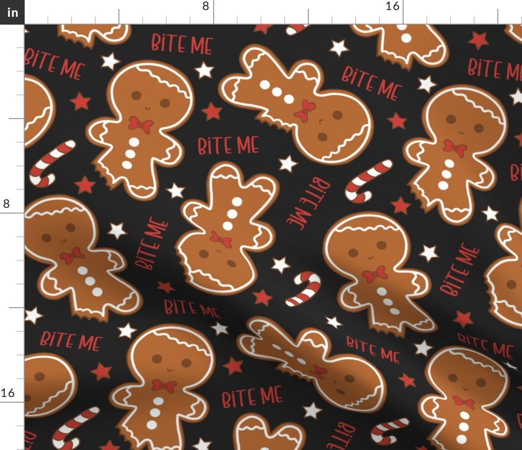 Bite Me Christmas Gingerbread Boy Dark Grey - Large Scale