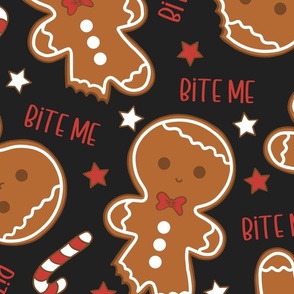 Bite Me Christmas Gingerbread Boy Dark Grey - XL Scale