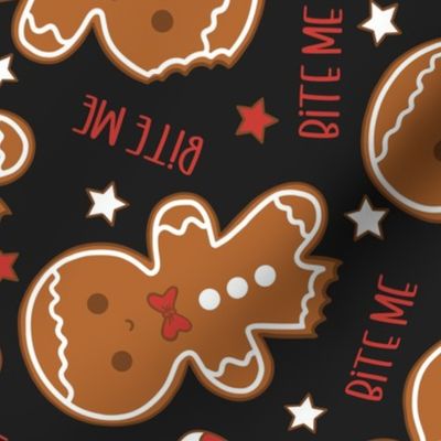Bite Me Christmas Gingerbread Boy Dark Grey Rotated- Large Scale
