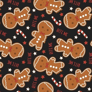 Bite Me Christmas Gingerbread Boy Dark Grey Rotated- Large Scale