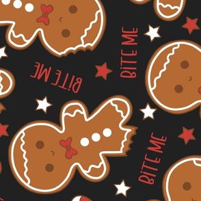 Bite Me Christmas Gingerbread Boy Dark Grey Rotated- XL Scale