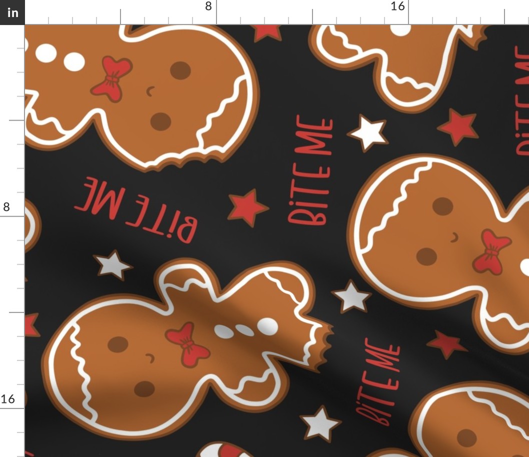 Bite Me Christmas Gingerbread Boy Dark Grey Rotated- XL Scale