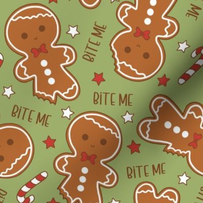 Bite Me Christmas Gingerbread Boy Green - Medium Scale