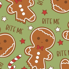 Bite Me Christmas Gingerbread Boy Green - XL Scale