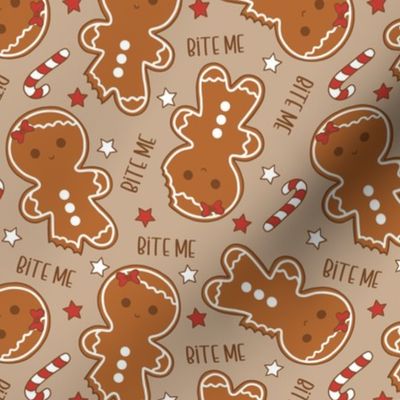 Bite Me Christmas Gingerbread Girl Beige - Small Scale