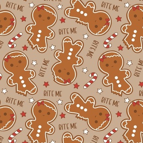Bite Me Christmas Gingerbread Girl Beige - Large Scale
