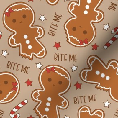 Bite Me Christmas Gingerbread Girl Beige - Medium Scale