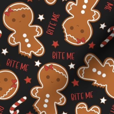 Bite Me Christmas Gingerbread Girl Dark Grey - Medium Scale