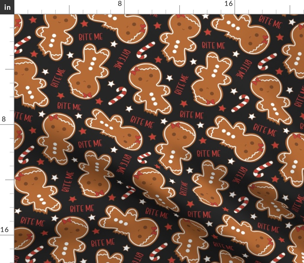 Bite Me Christmas Gingerbread Girl Dark Grey - Medium Scale