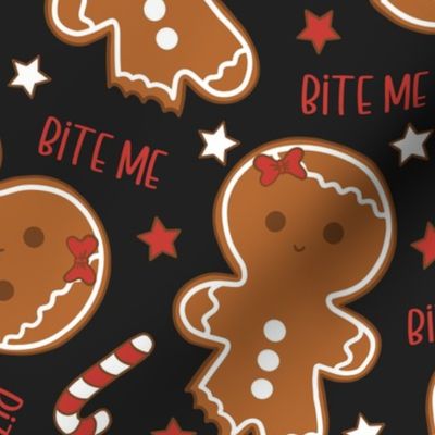 Bite Me Christmas Gingerbread Girl Dark Grey - Large Scale