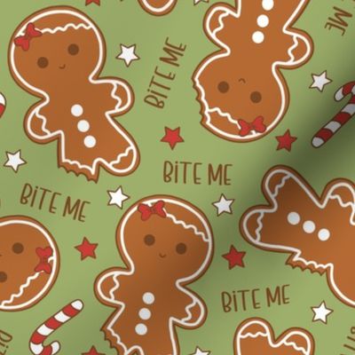 Bite Me Christmas Gingerbread Girl Green - Medium Scale