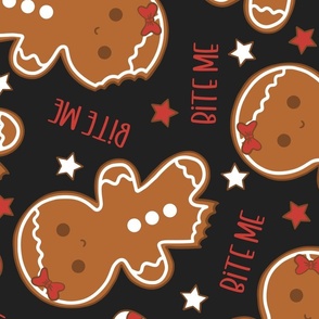 Bite Me Christmas Gingerbread Girl Dark Grey Rotated- XL Scale