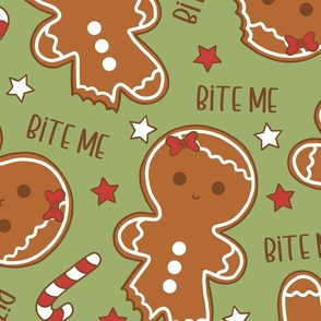 Bite Me Christmas Gingerbread Girl Green - XL Scale