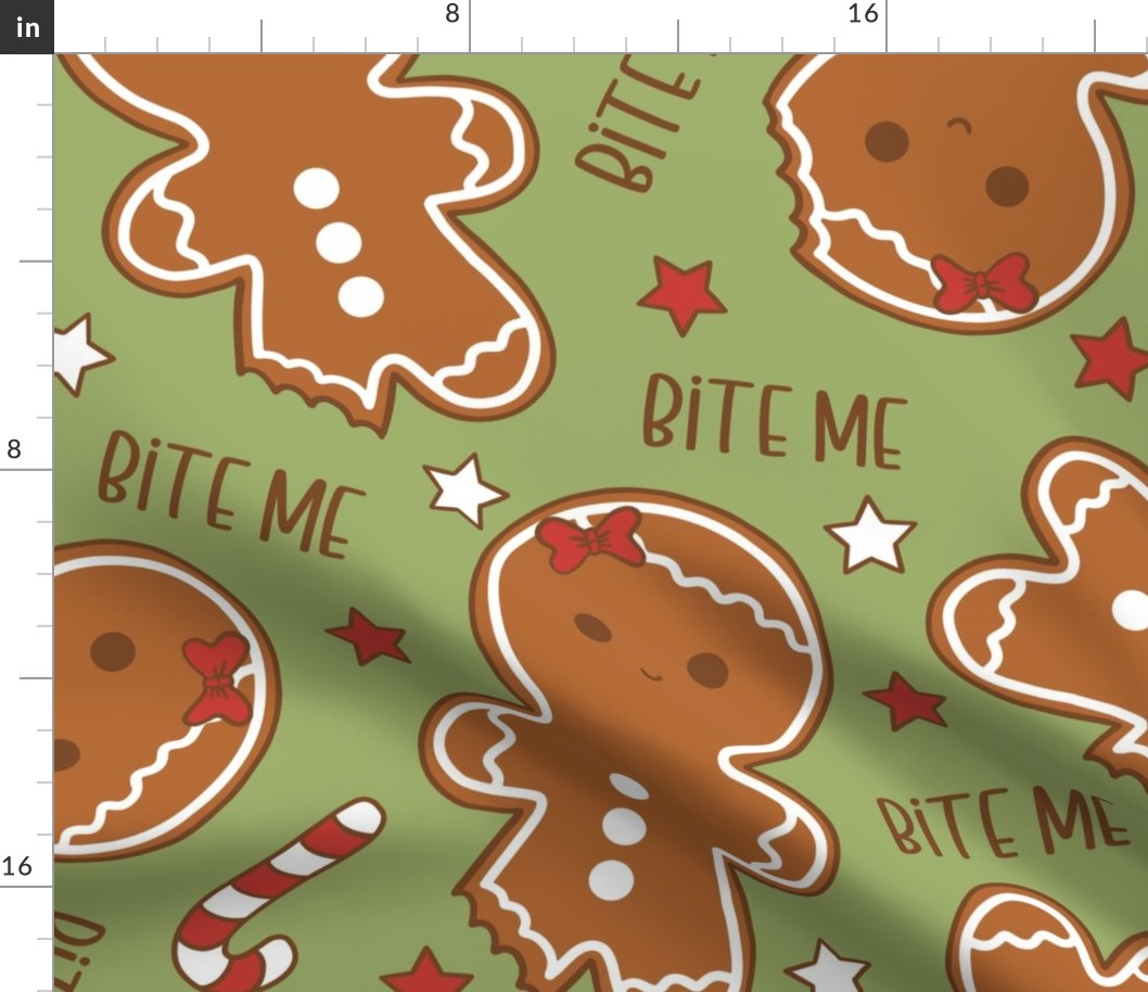 Bite Me Christmas Gingerbread Girl Green - XL Scale