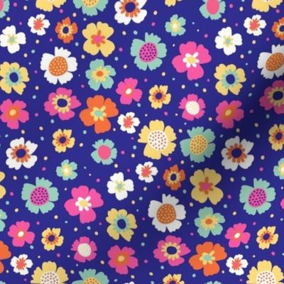 Tropical Ditsy Floral on Blue