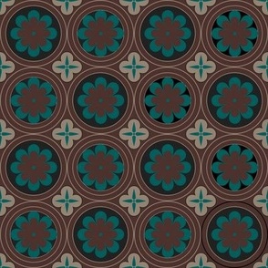 Classic Stylized Rosette Flowers in East Fork Molasses Brown and Night Swim Teal -small