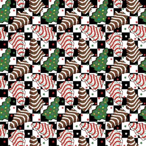 Assorted Christmas Tree Cakes Checker Background - Small Scale