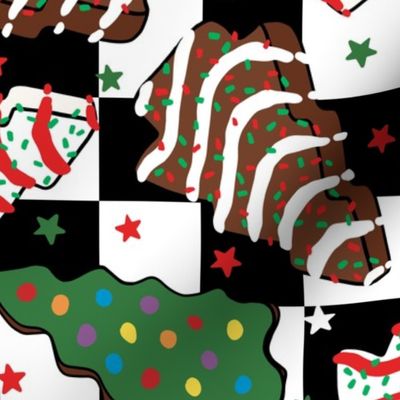 Assorted Christmas Tree Cakes Checker Background Rotated - Large Scale