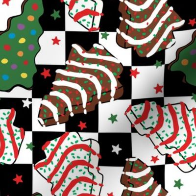 Assorted Christmas Tree Cakes Checker Background - Medium Scale