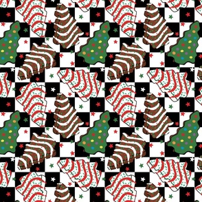 Assorted Christmas Tree Cakes Checker Background - Medium Scale