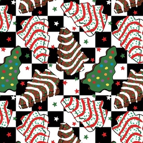 Assorted Christmas Tree Cakes Checker Background - Large Scale