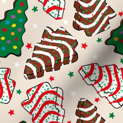Assorted Christmas Tree Cakes Beige Background - Medium Scale