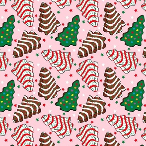 Assorted Christmas Tree Cakes Pink Background - Medium Scale