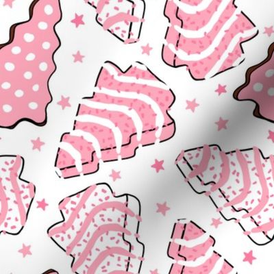 Assorted Pink Christmas Tree Cakes White Background - Medium Scale