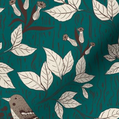 Teal Whimsical Woodland Warblers - Birds and Berries