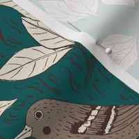 Teal Whimsical Woodland Warblers - Birds and Berries