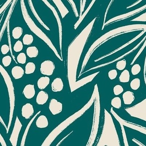 Sketched Plants - Blue Green and Cream - Large Version