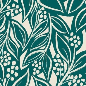 Sketched Plants - Blue Green and Cream - Medium Version