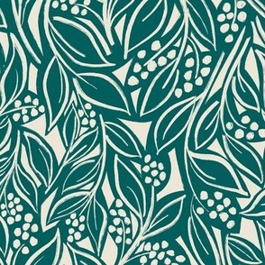 Sketched Plants - Blue Green and Cream - Small Version