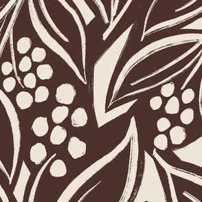 Sketched Plants - Dark Brown and Cream - Large Version