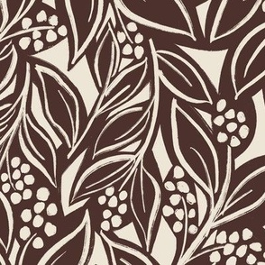 Sketched Plants - Dark Brown and Cream - Medium Version