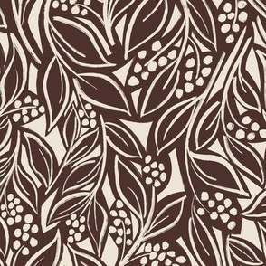 Sketched Plants - Dark Brown and Cream - Small Version