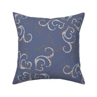 Pastel goth style pattern with calligraphy swirls in blue, fawn and cream “The Witching Hour”